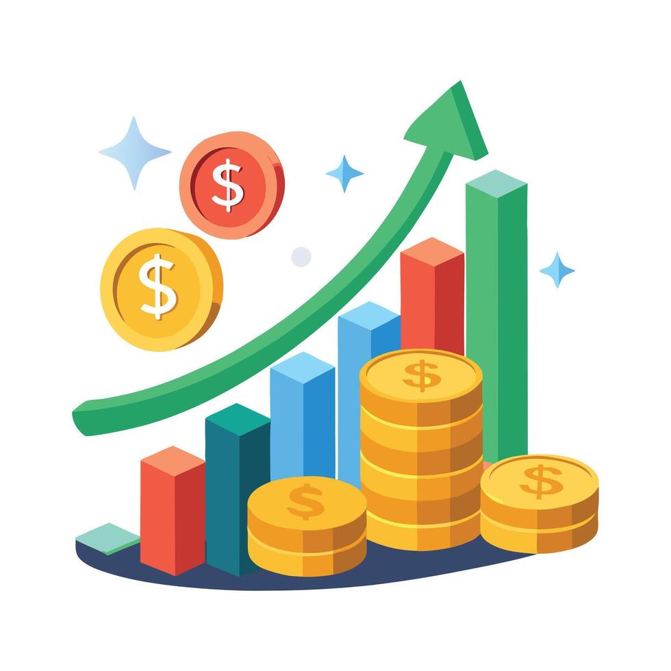 a flat illustration of the currency growth chart vector