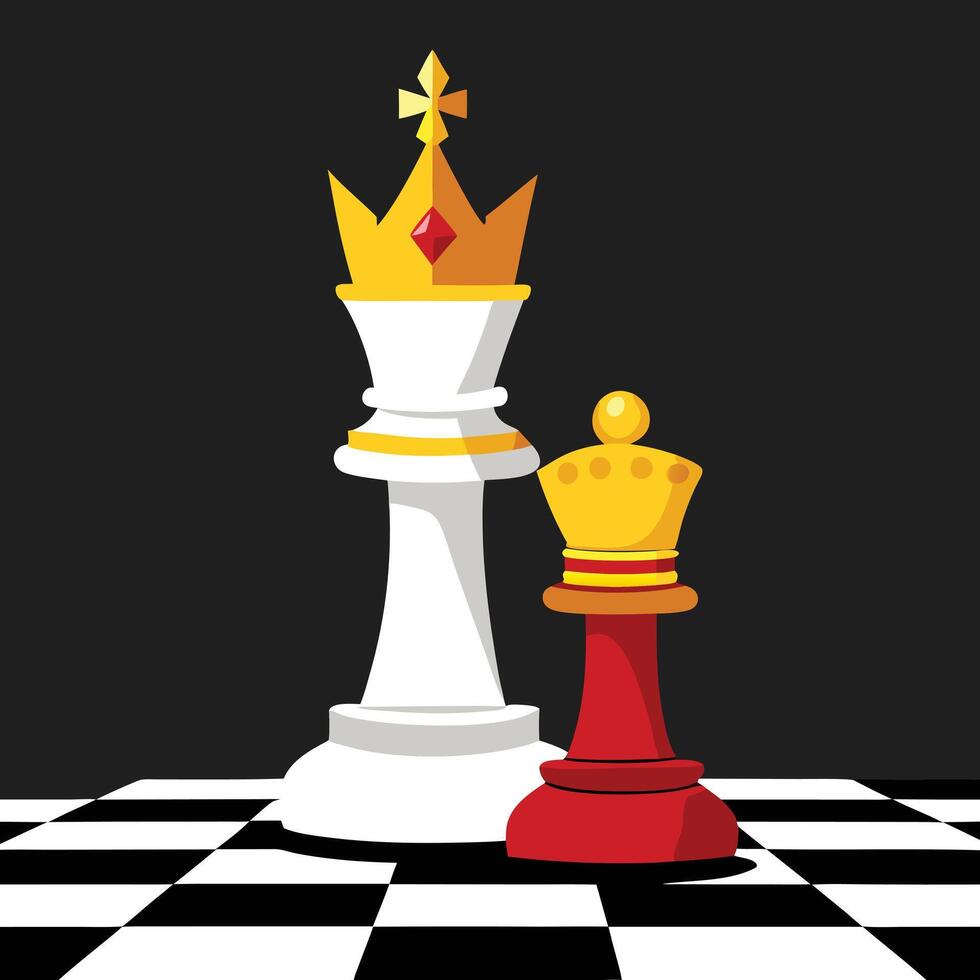 a flat illustration of a chess king and queen, dice, checkmate on the board vector