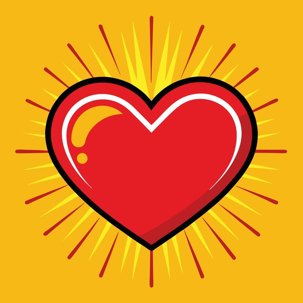 a flat illustration a red color heart and yellow background vector