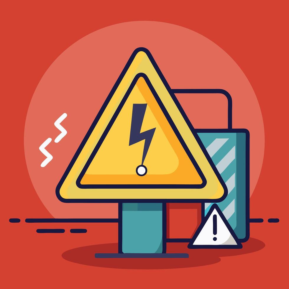 a flat illustration, a caution board hazard warning, attention sign, red background vector