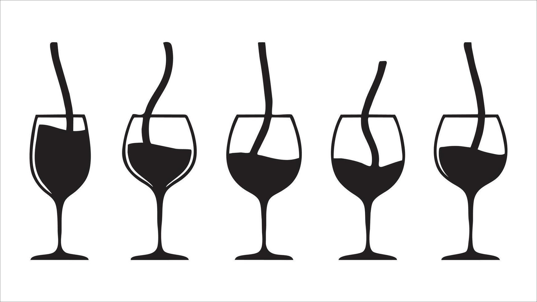 Wine Pouring Sequence Five Glasses Filling Stages vector