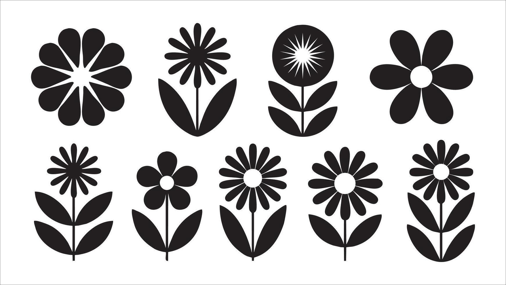 Black and White Floral Designs Simple Flower Icons vector