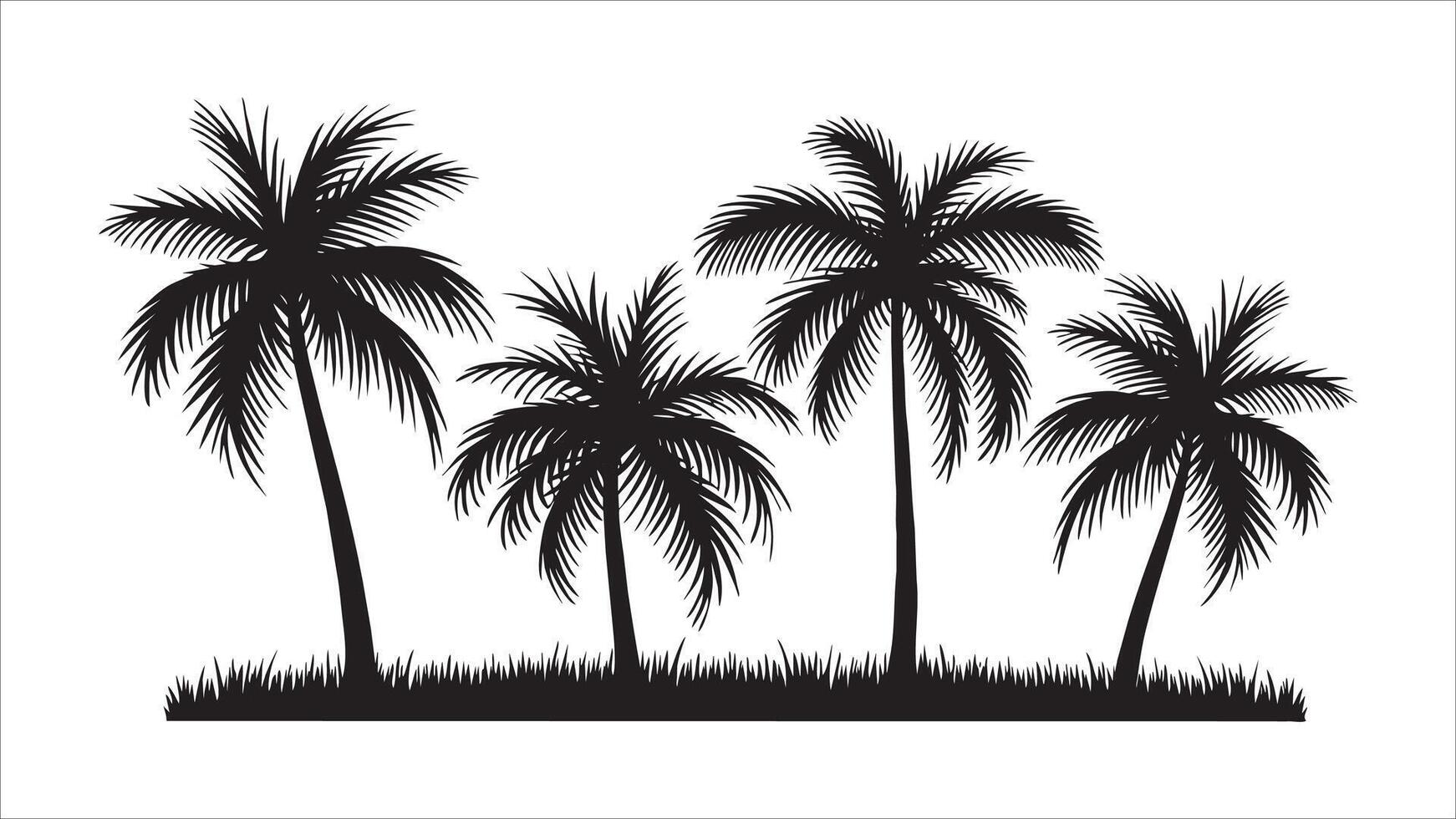 Silhouette Tropical Palm Trees Grass Summer Vacation Paradise vector