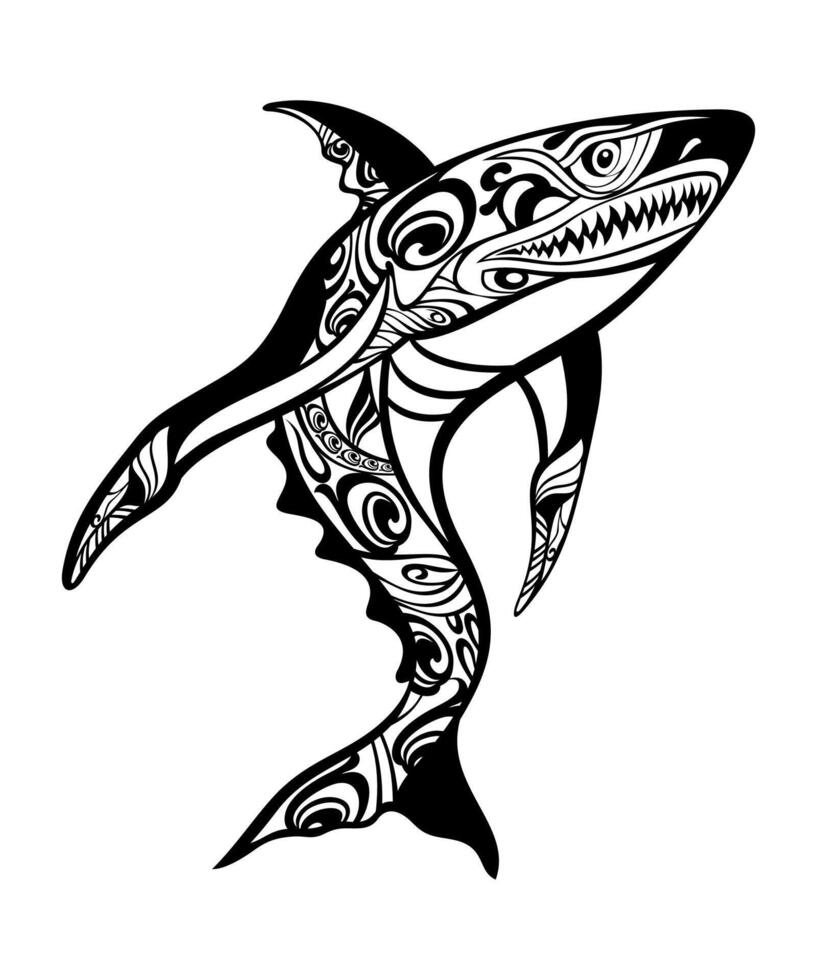 Illustration of a hideous shark tattoo on white background vector