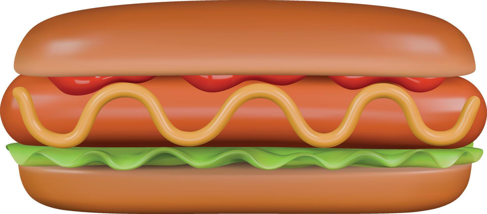 3d hot dog with ketchup, salad and mustard. isolated hot dog vector