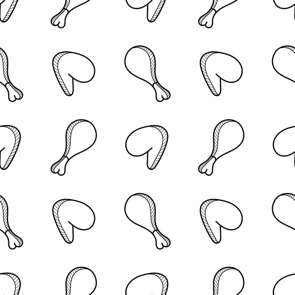 fried chicken hand drawn seamless pattern on white background vector