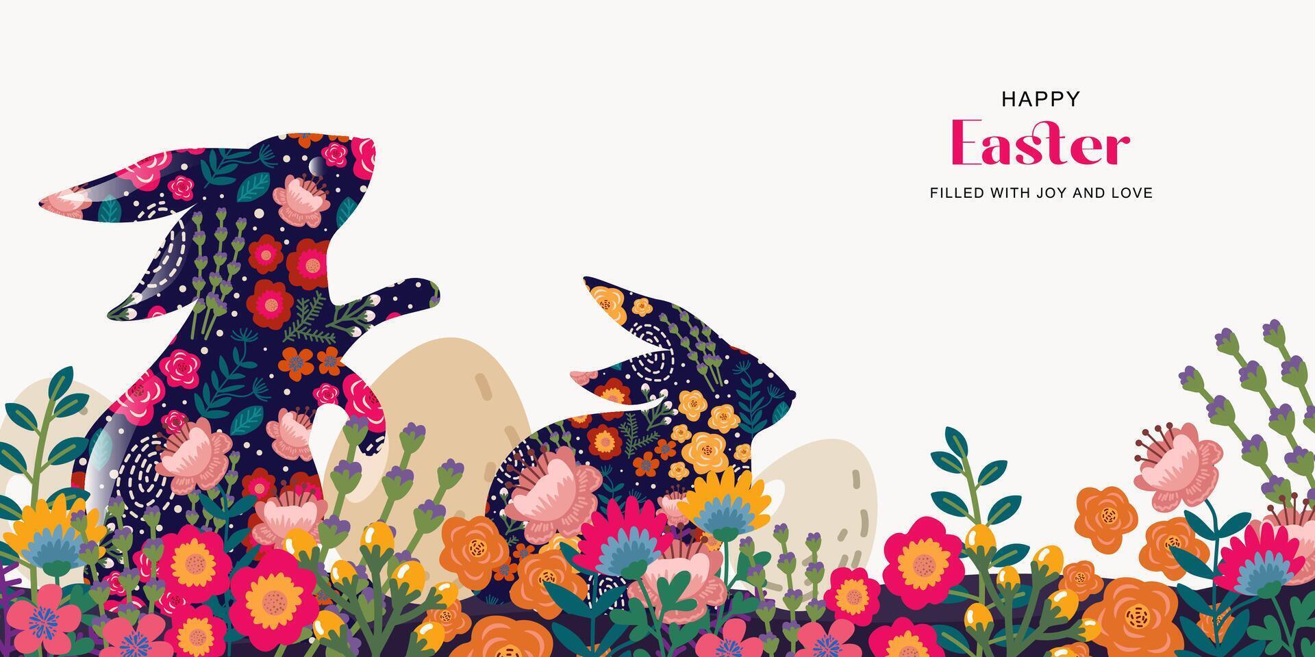 Happy easter background with abstract bunny and flower for labels, social media, cover, banner and cards vector