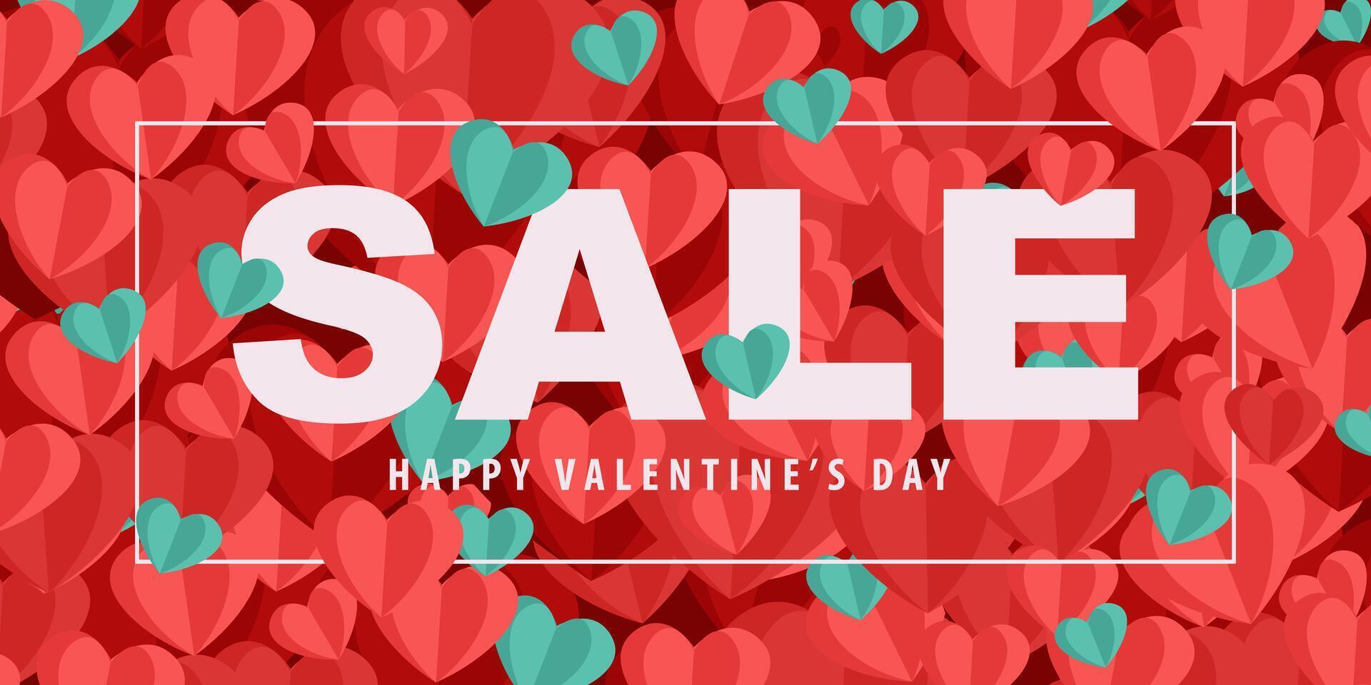 Modern Happy Valentine's Day Sale banner with flat design concept. Holiday background design with big heart made of pink vector