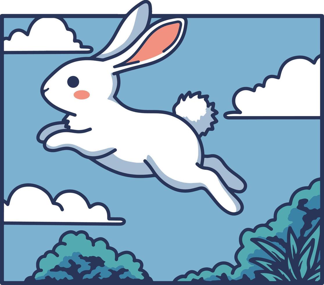 Rabbit jump drawing cartoon design art vector
