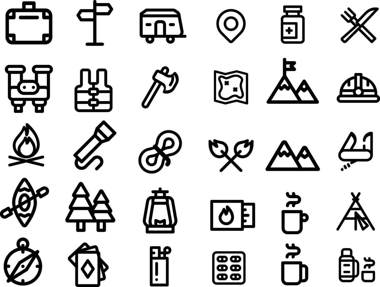 Camping Line Editable Icons set. a set of icons for camping and hiking. vector