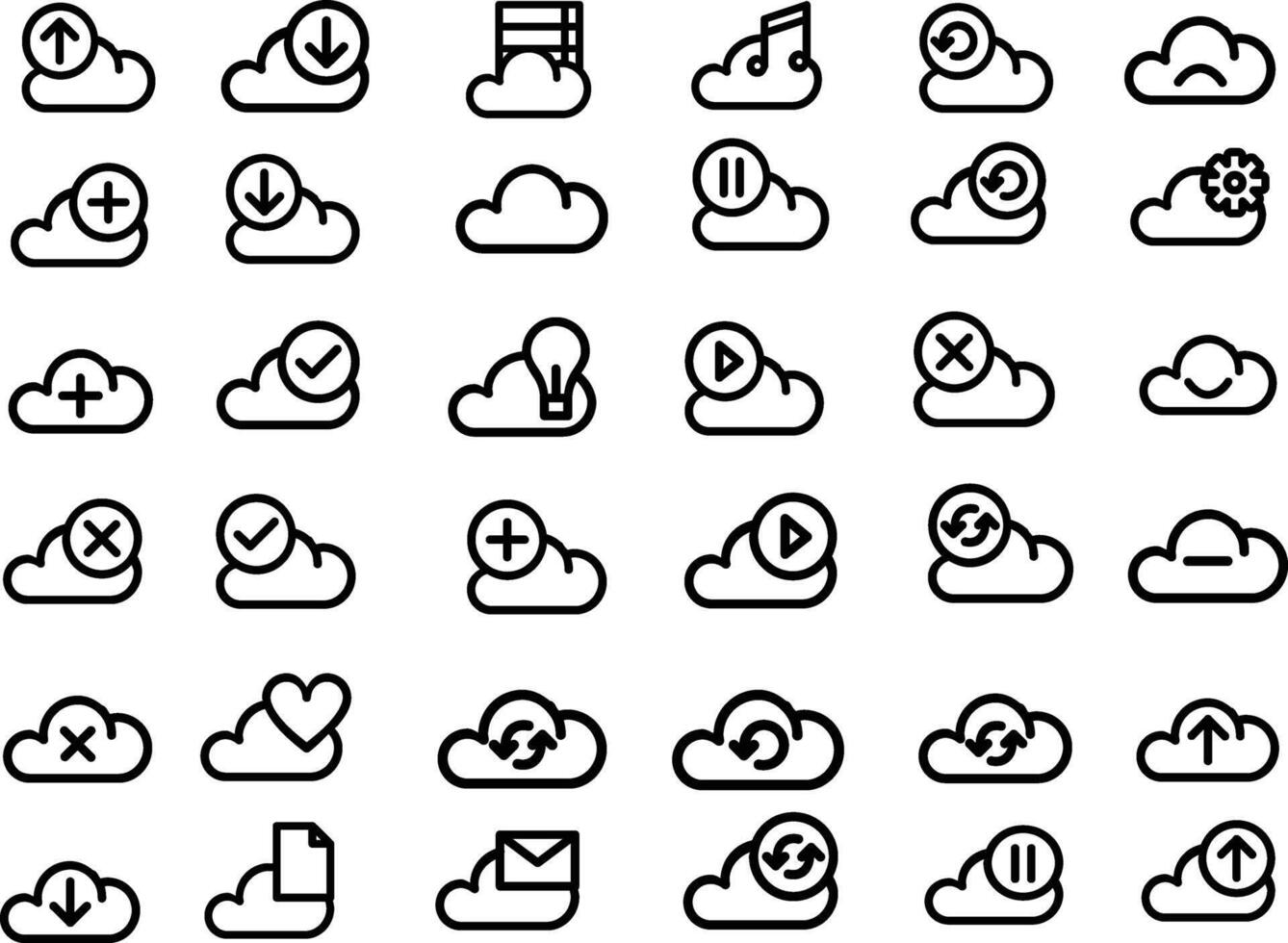 Set of line icons related to cloud computing, cloud services, server, cyber security, digital transformation. Outline icon collection. Editable stroke. vector