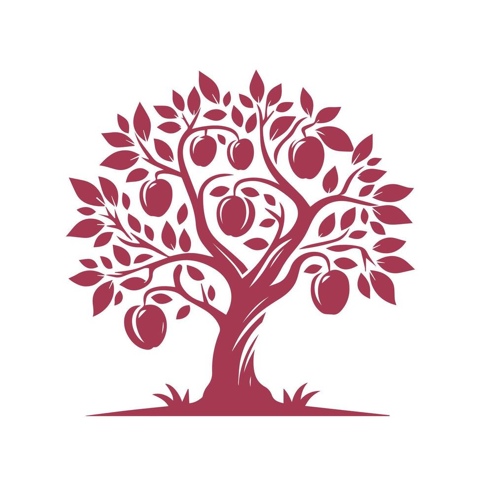 an apple tree with fruit on it white background vector