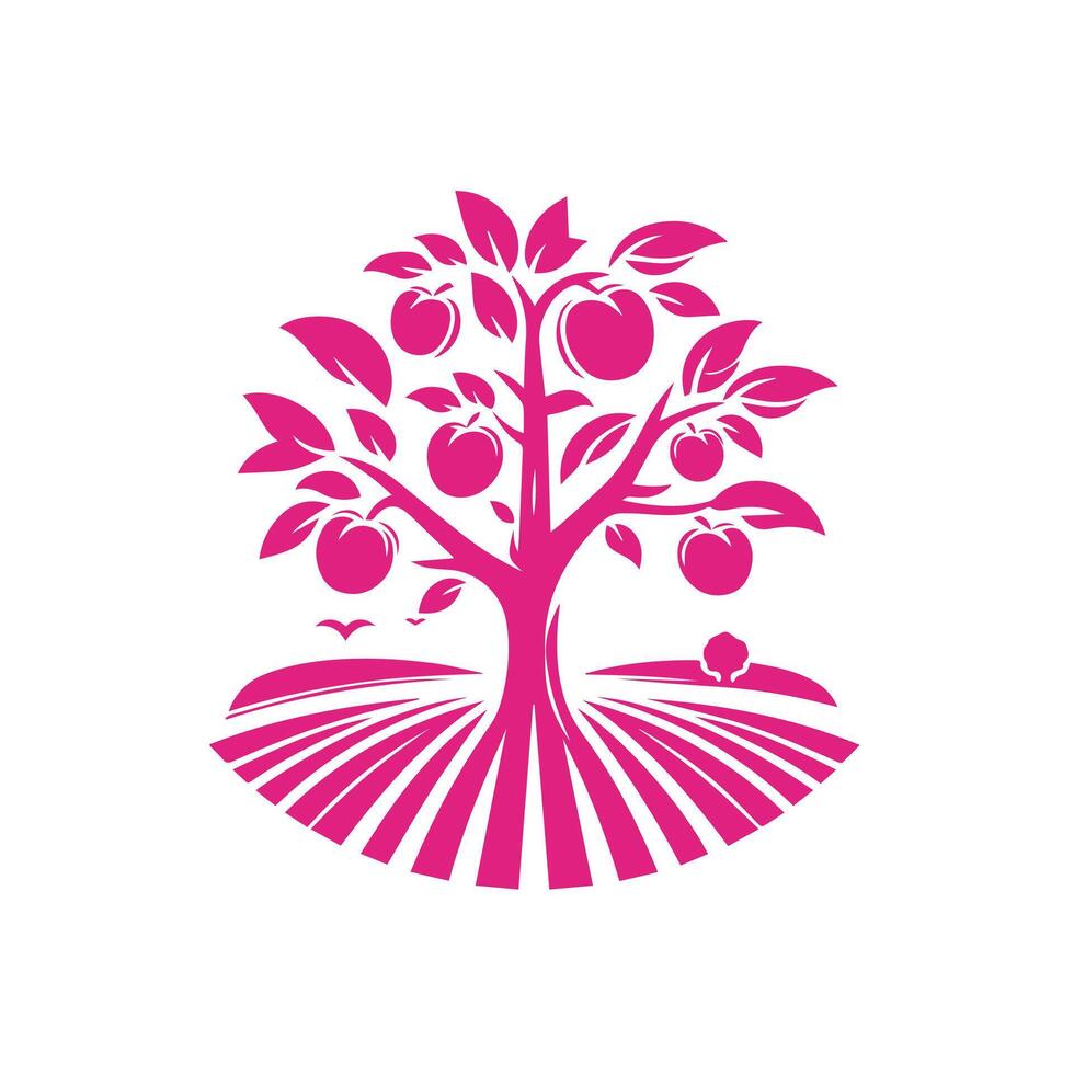 an apple tree with pink leaves and fruit on it vector