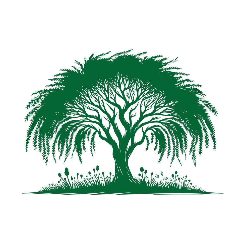 willow tree silhouette design on a white background vector