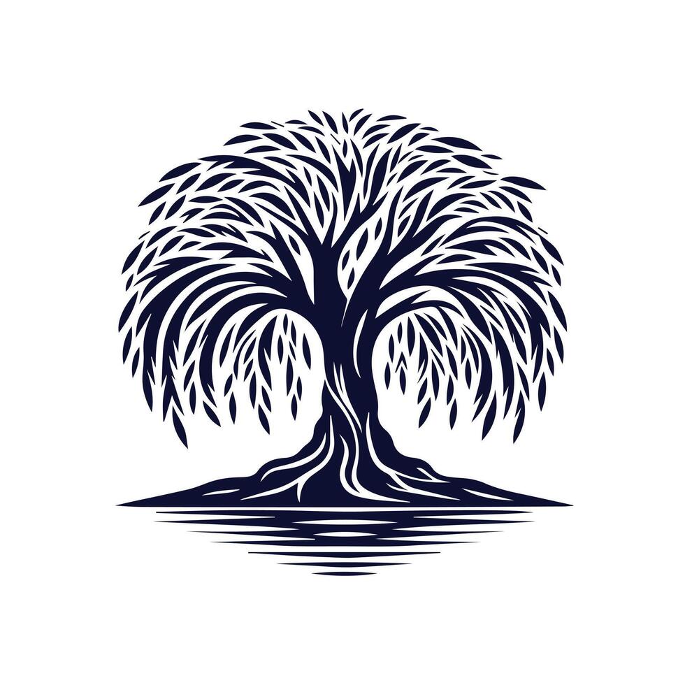 silhouette willow tree logo design vector