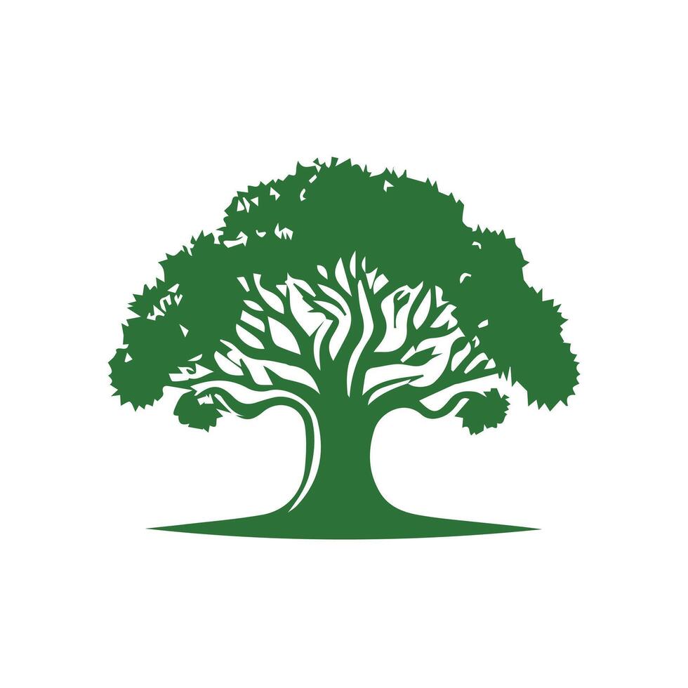 an oak tree logo with green leaves design vector