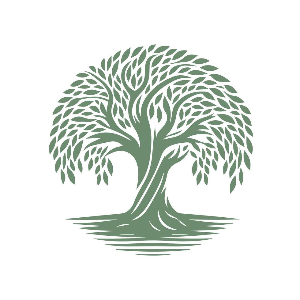 a tree with leaves on it is shown in this logo vector