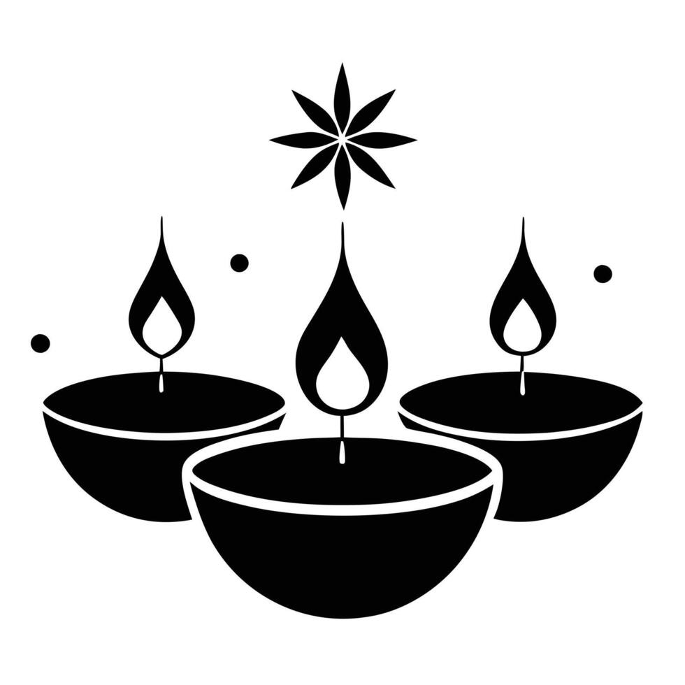 diwali diya silhouette icon set design vector