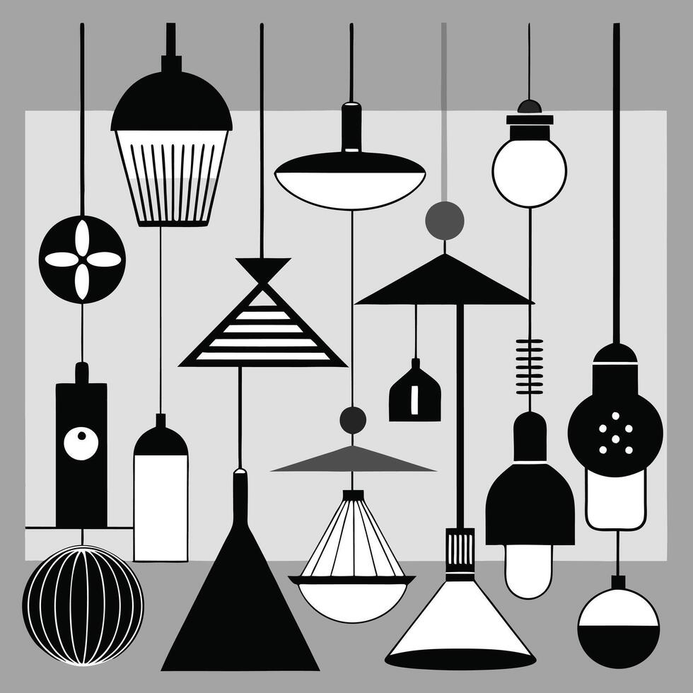 An set of different types of lamps and lights vector