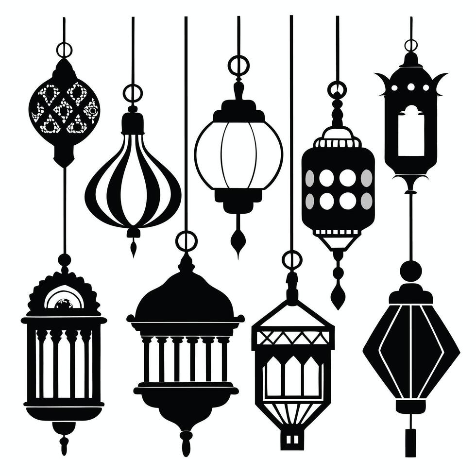 a set of different types of lanterns design on a white background vector