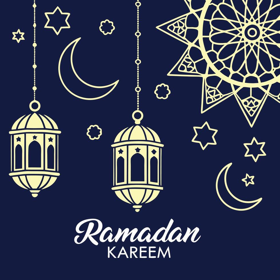 ramadan kareem greeting card with lanterns and stars illustration vector