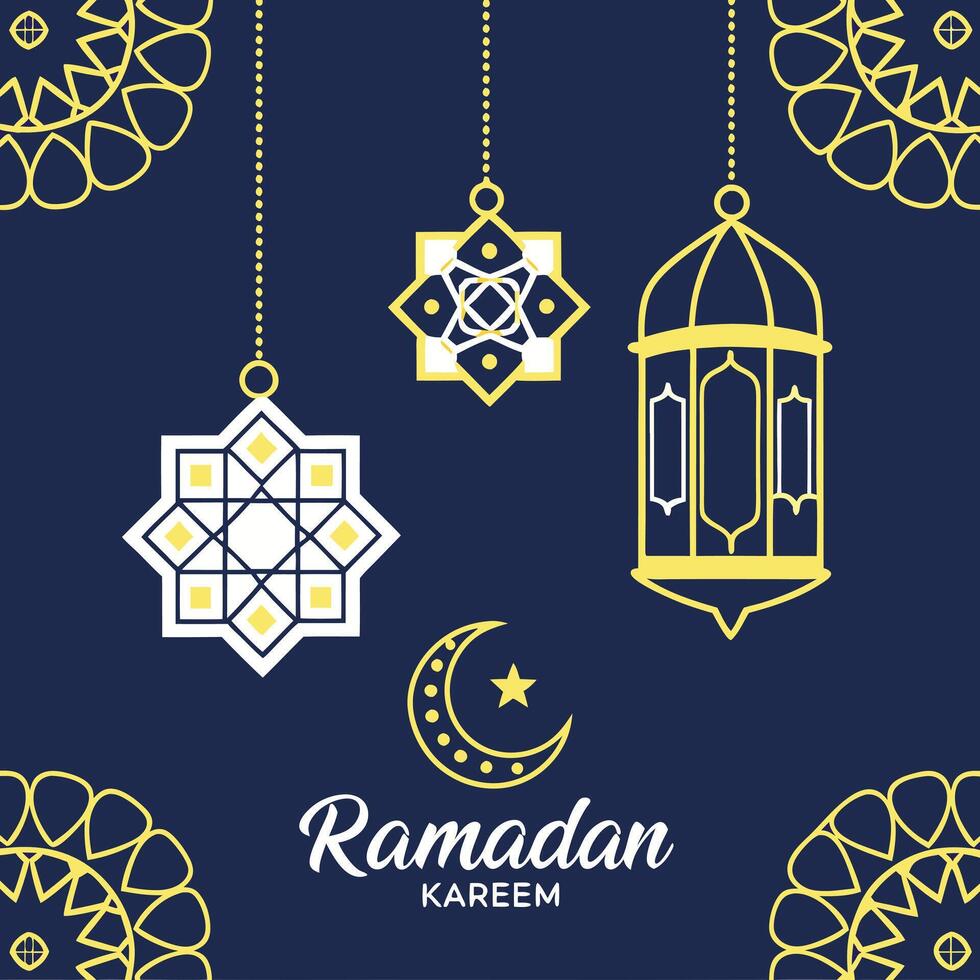 creative ramadan kareem greeting card with lanterns and crescent vector