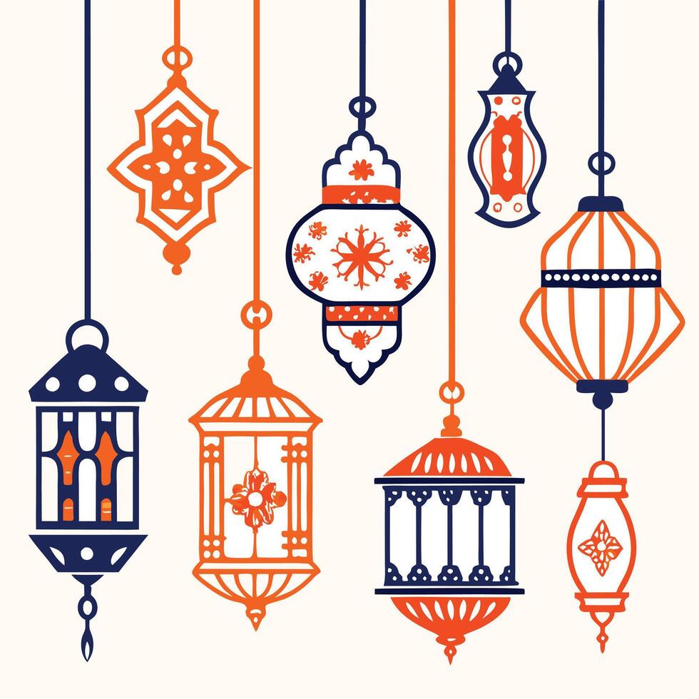 lanterns silhouette set design on a white background vector