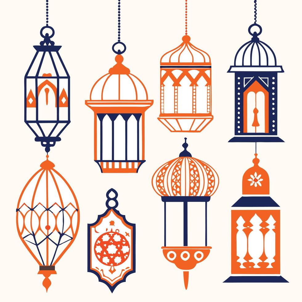 islamic lanterns set design on a white background vector