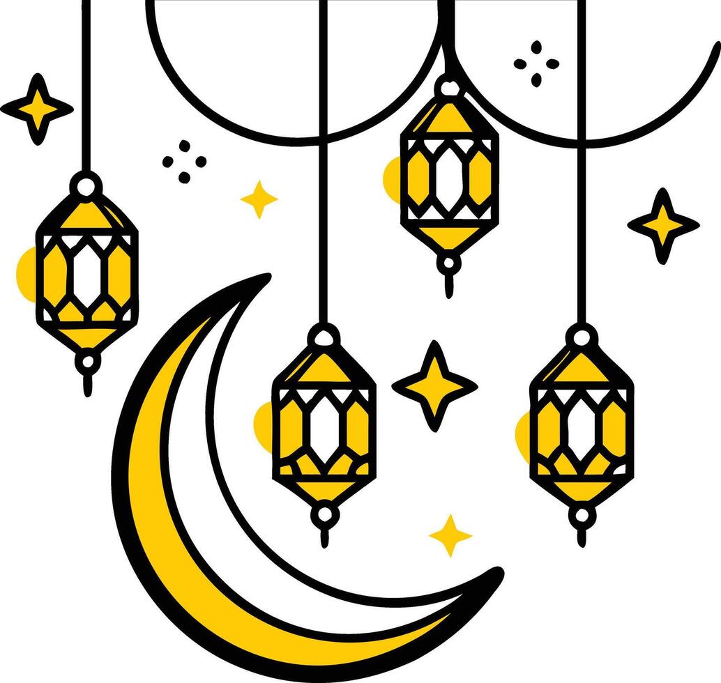 a yellow and black crescent and lanterns vector