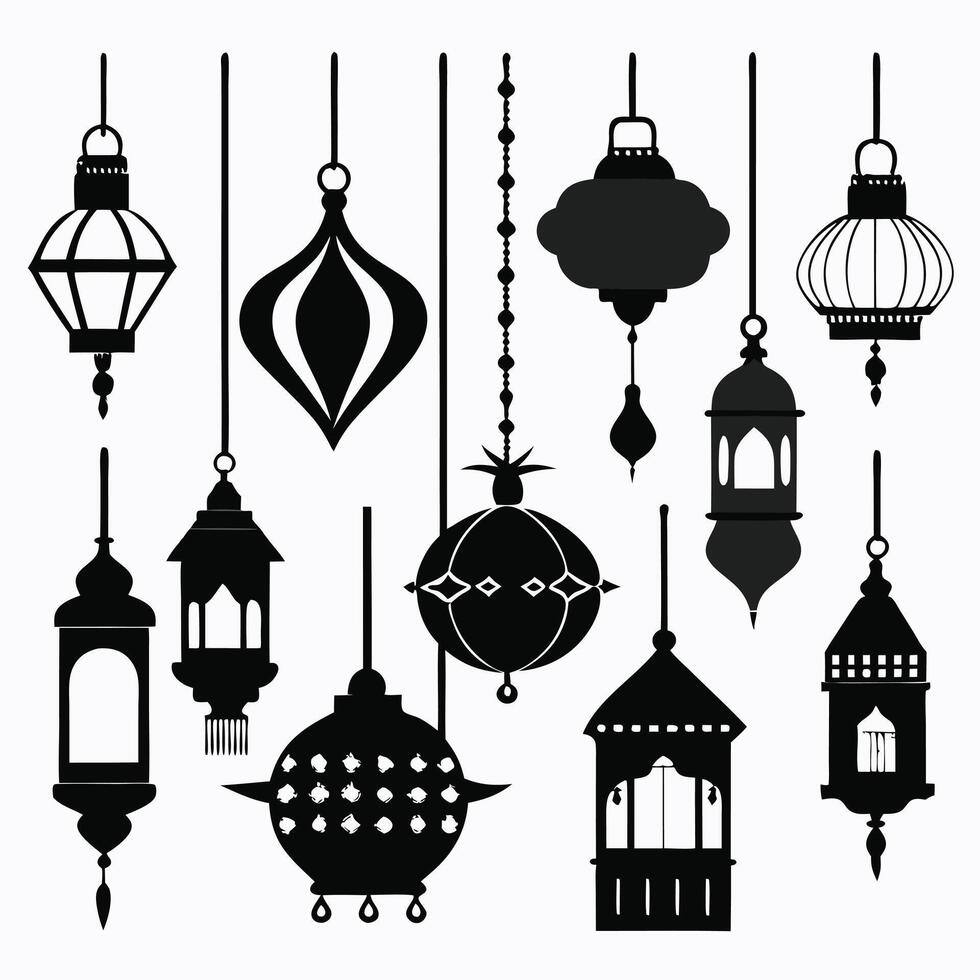 various black and white lanterns hanging from a string vector