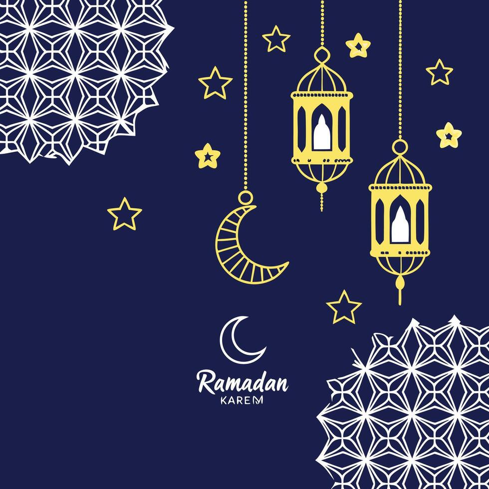 ramadan kareem greeting card with lanterns and stars design on a white background vector