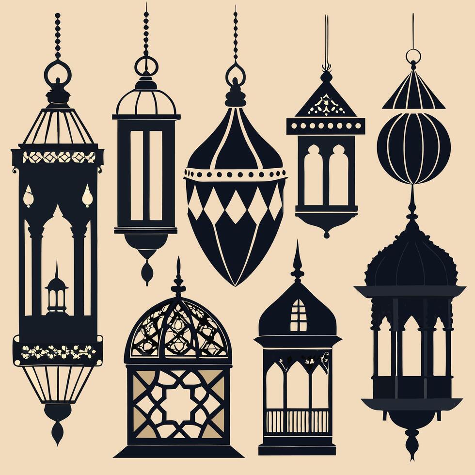 silhouette Islamic lanterns set design on a white background vector