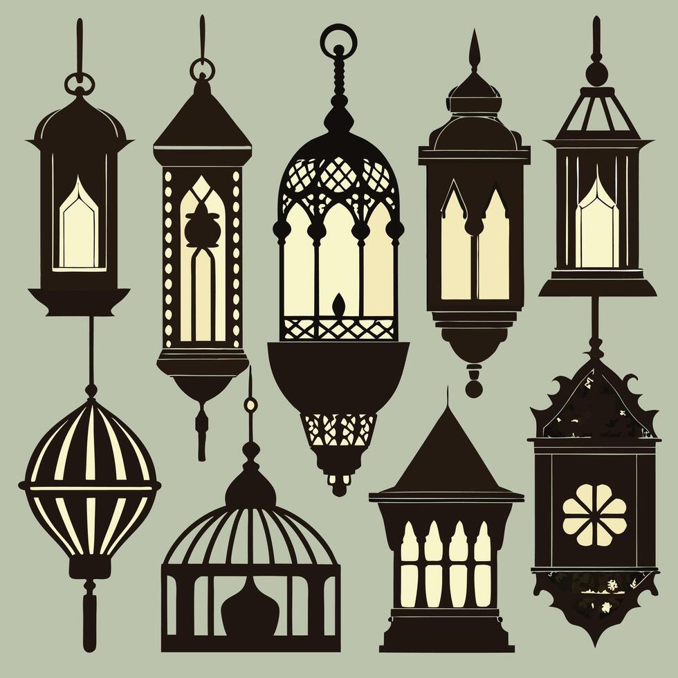 various types of lanterns in different shapes and sizes vector