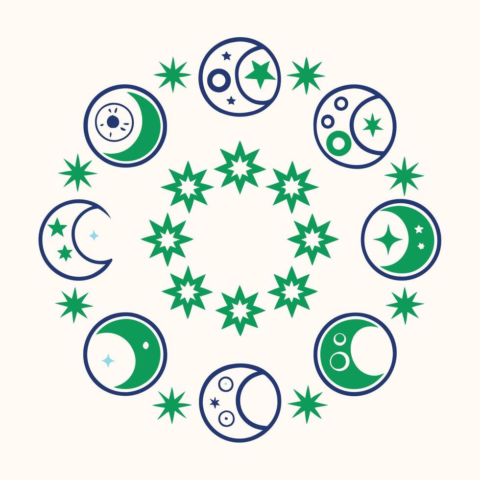 the moon and stars are arranged in a circle vector