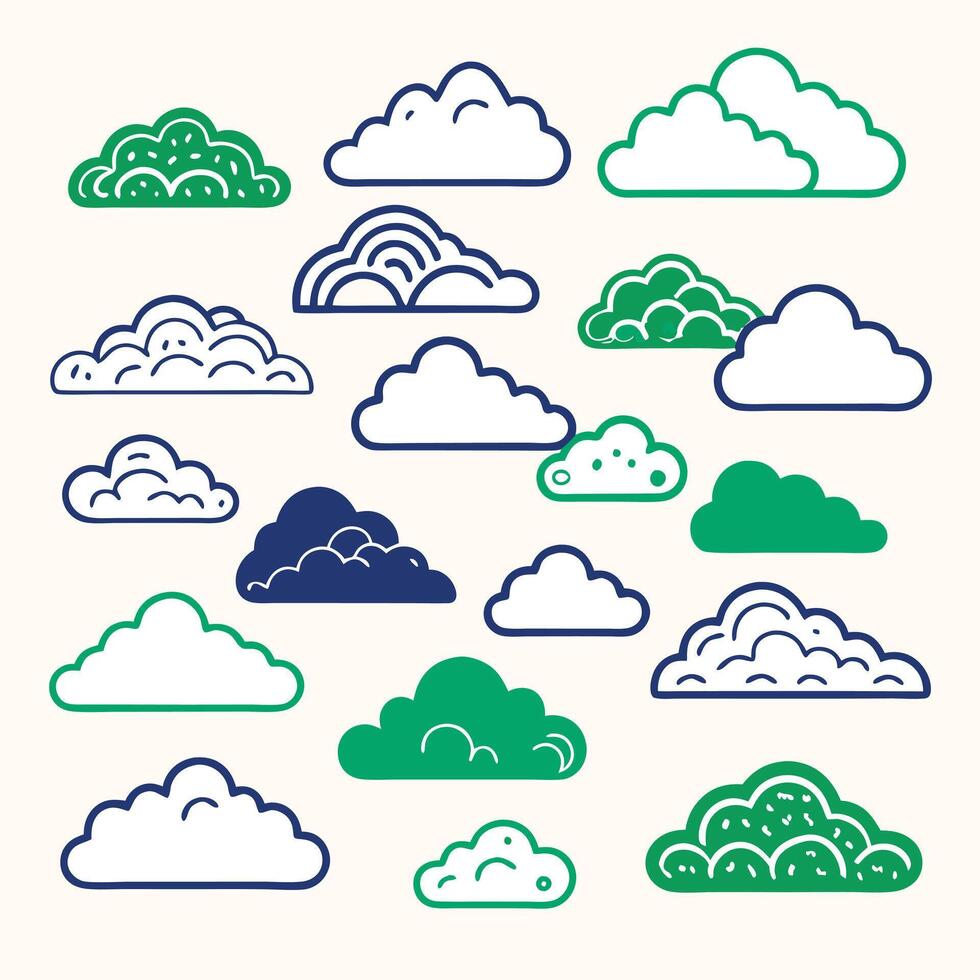 set of clouds line art design on a white background vector