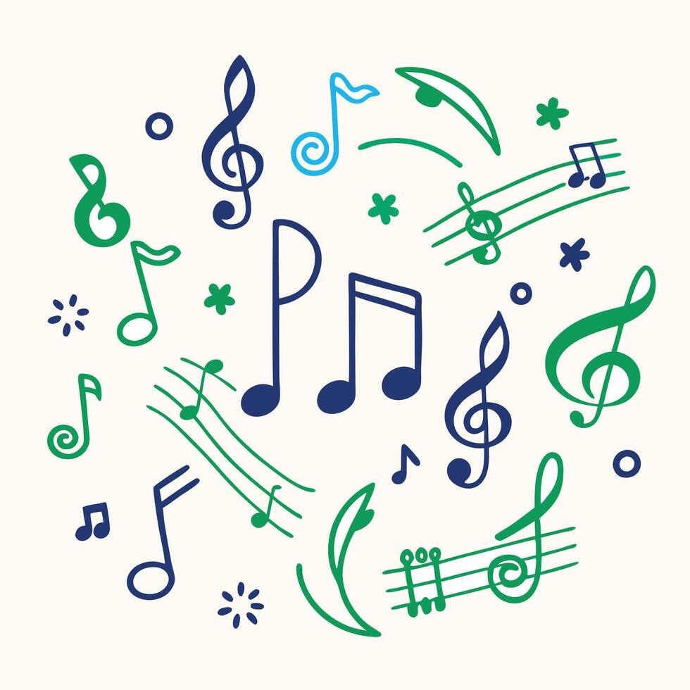 music notes and musical notes in a circle design on a white background vector