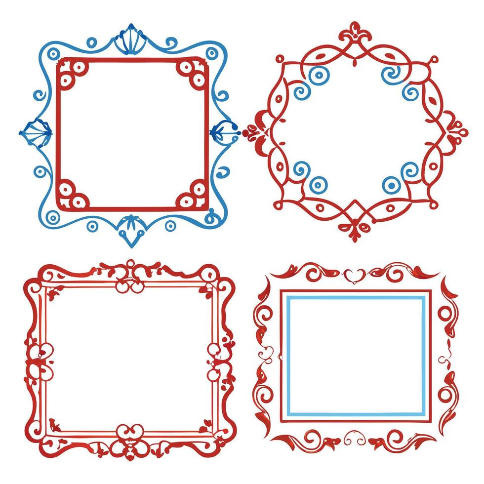 different ornamental frames with red and blue colors vector