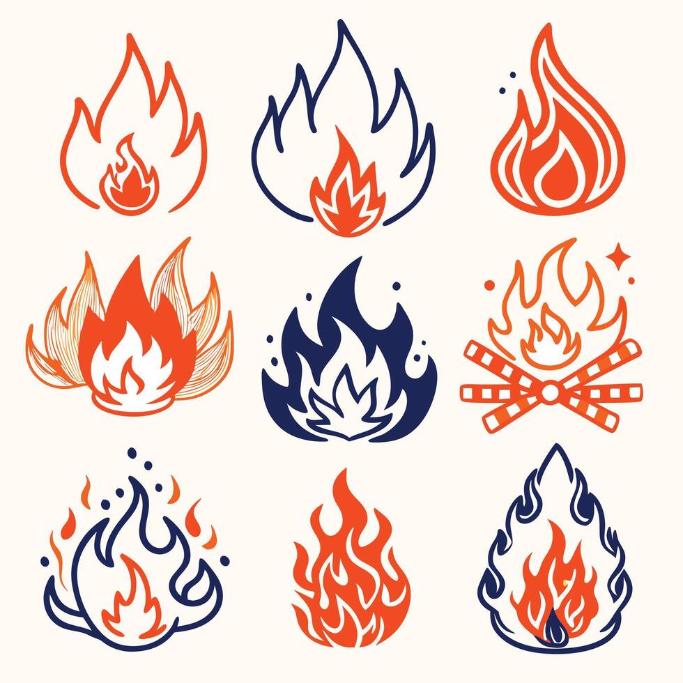 fire icons set design on a white background vector