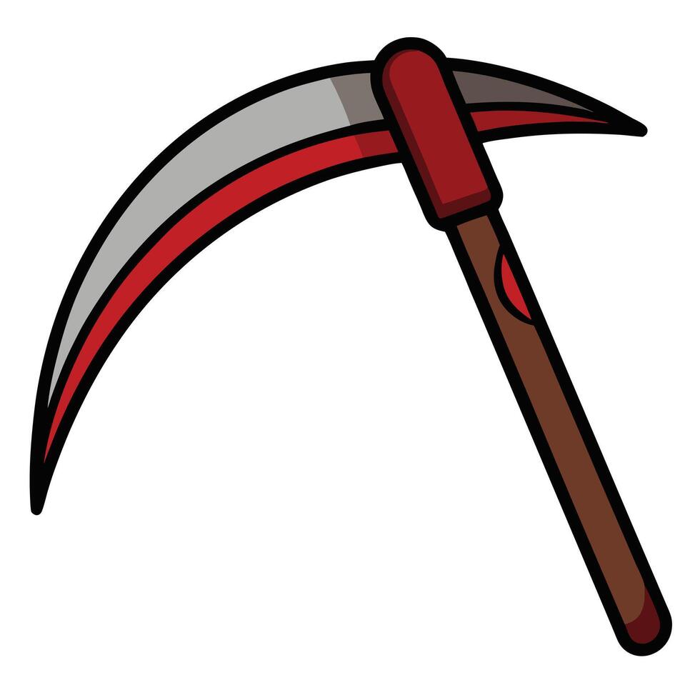 a red and black scythe with a white handle vector