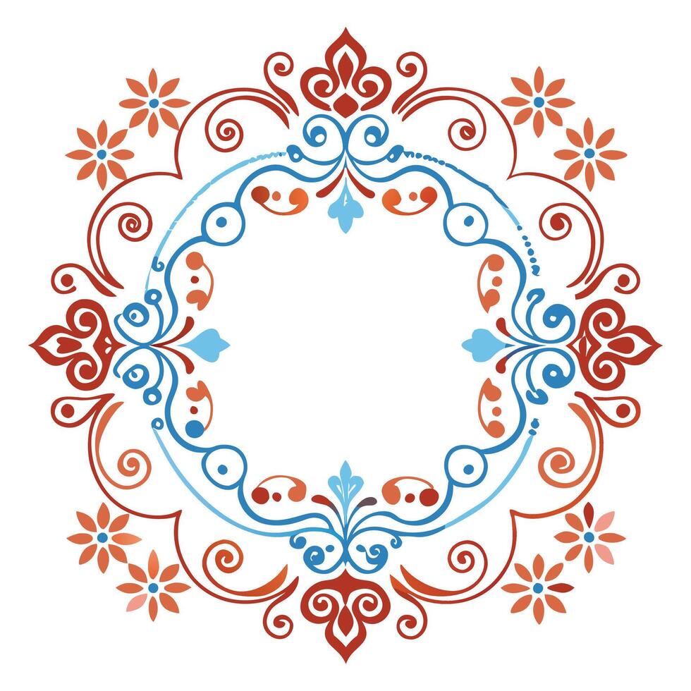 a circular frame with blue and red flowers vector