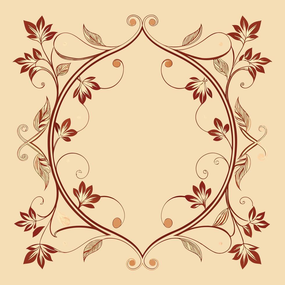 a decorative frame with flowers and leaves on a beige background vector