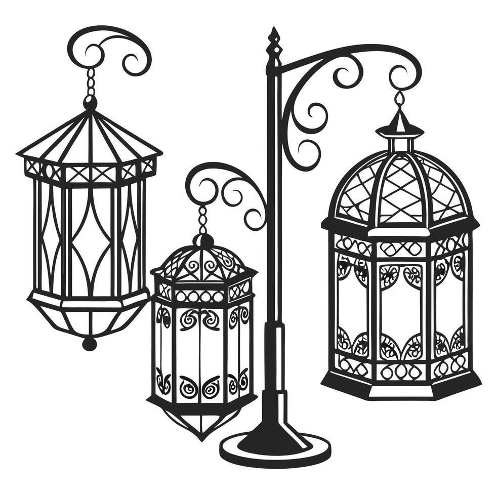 three lanterns on a stand vector
