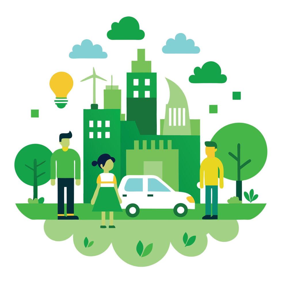 people are standing in front of a car and a building vector