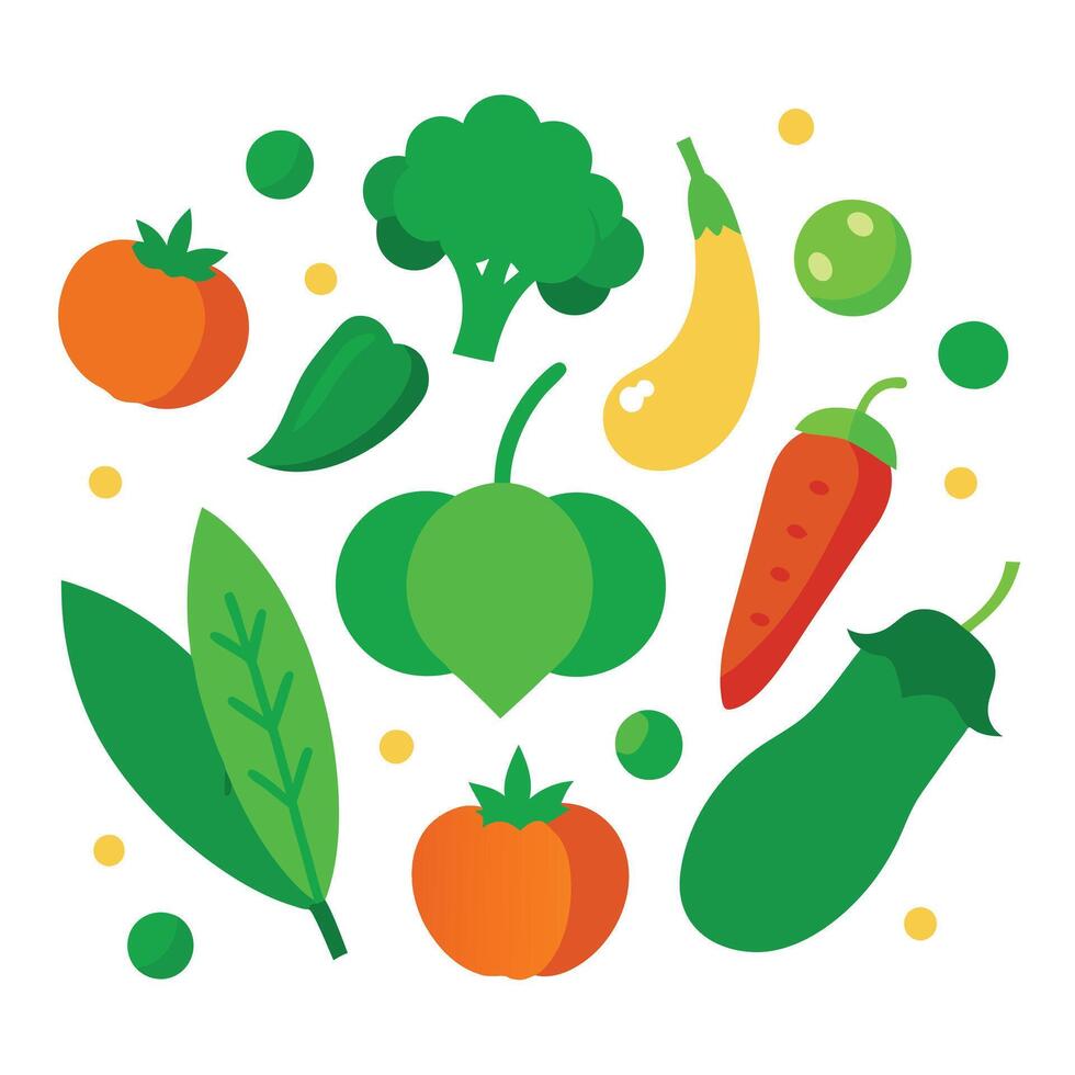 Fresh vegetables and fruits on a white background vector