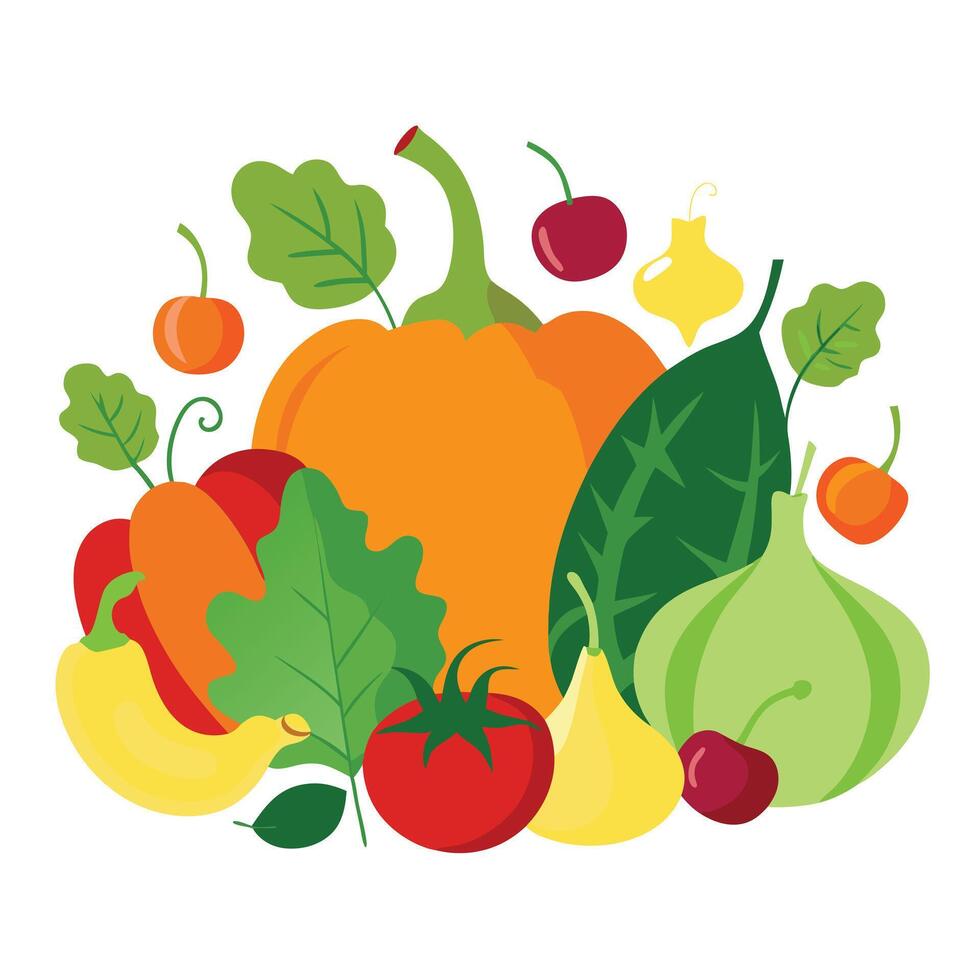 vegetables and fruits on white background vector