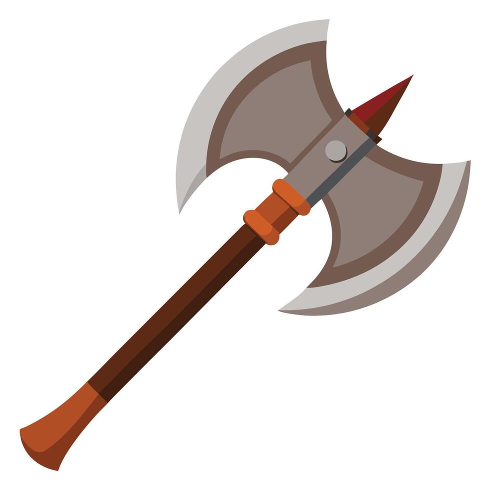 an axe with a wooden handle and a red tip vector