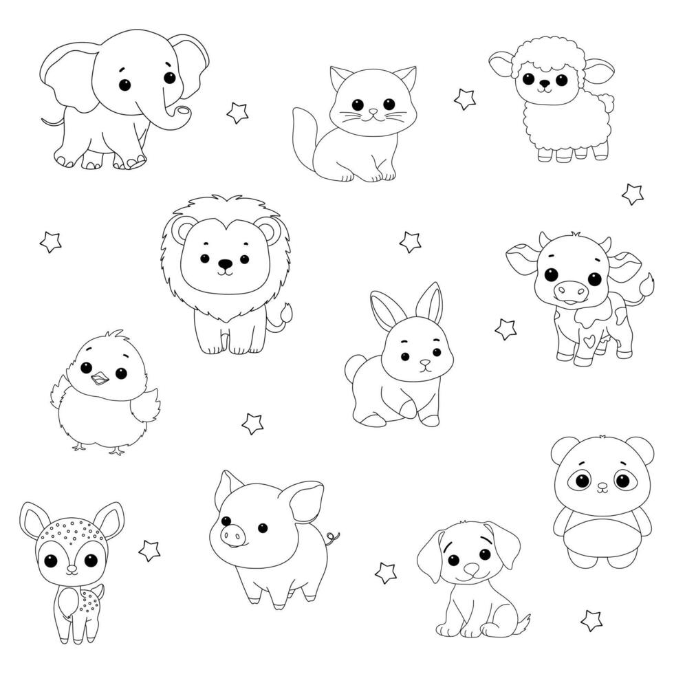set of cute animals outline for coloring page vector