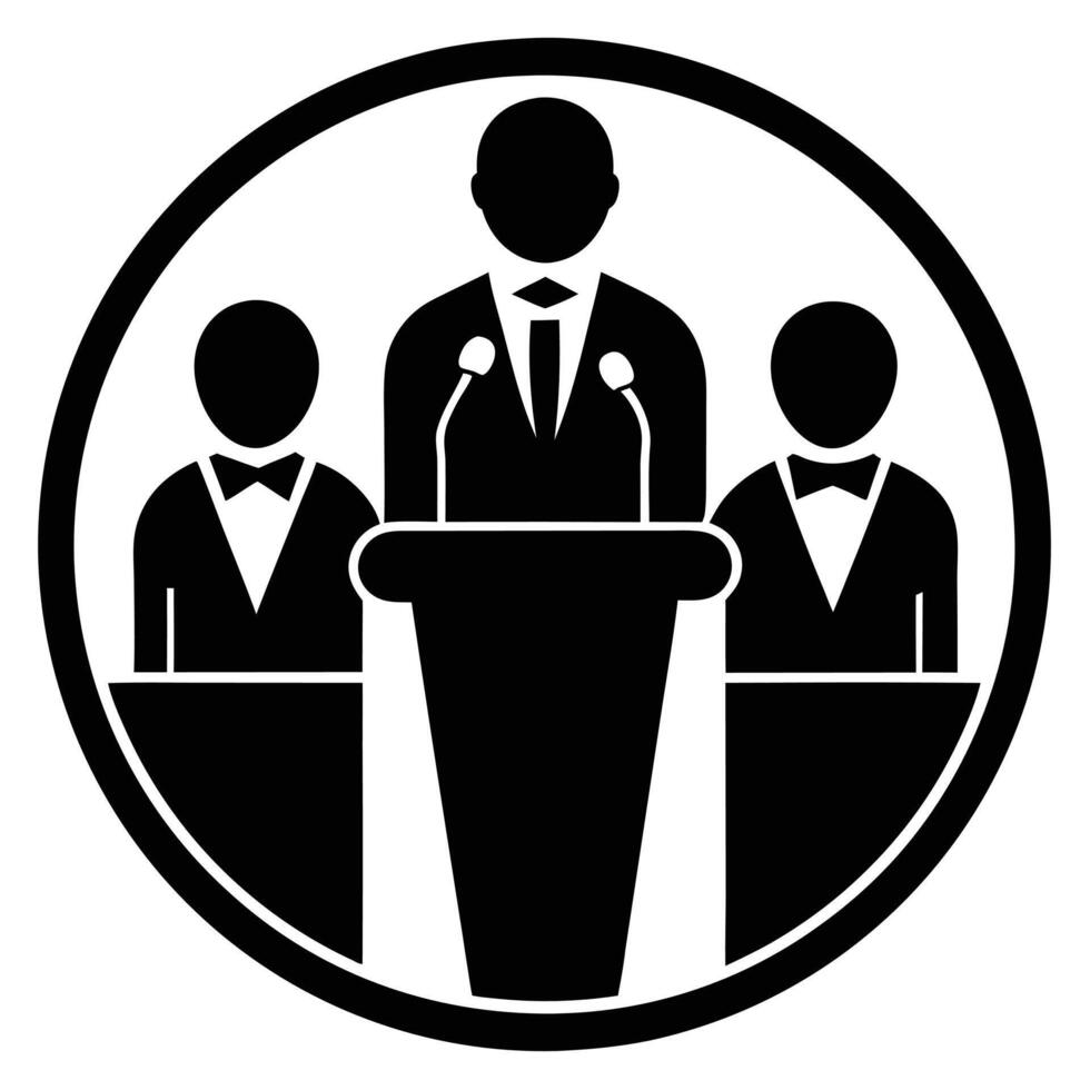public speaking, podium, three figures vector