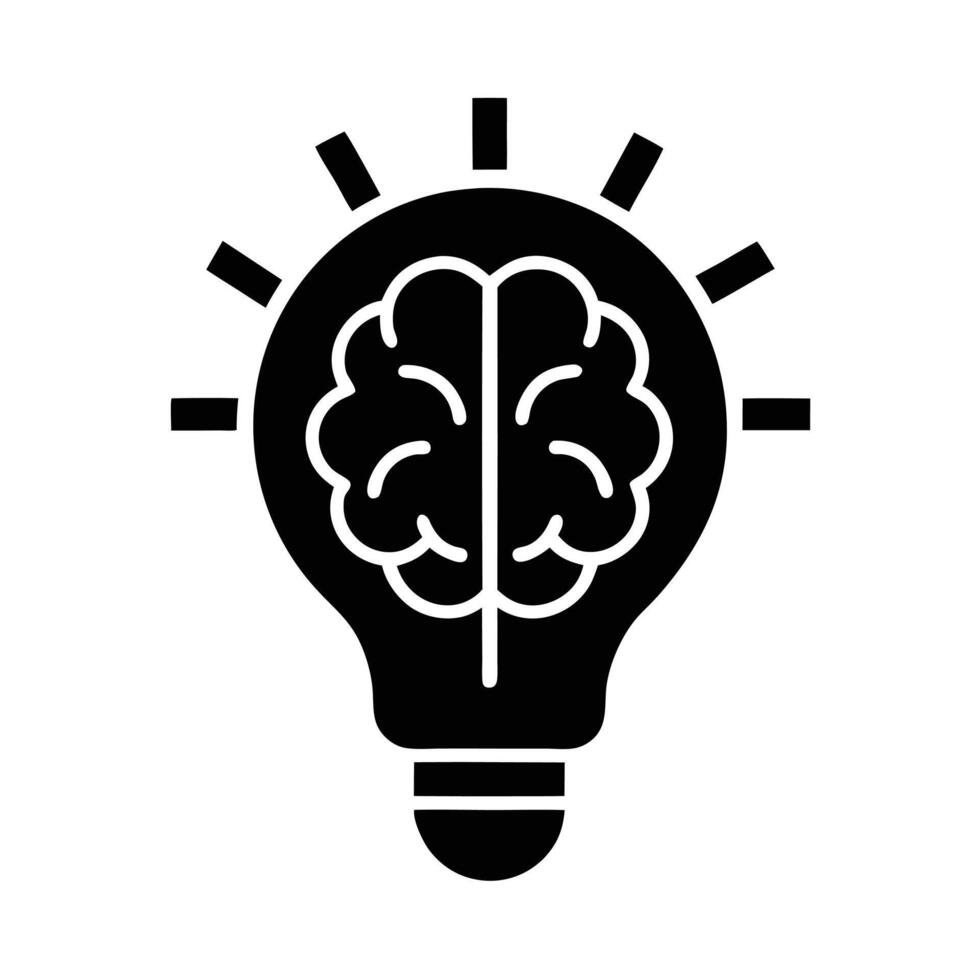 Light bulb icon, brain symbol, creative thinking, innovation concept vector