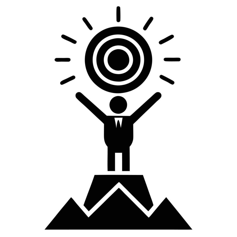 stick figure, mountain peak, achievement target vector